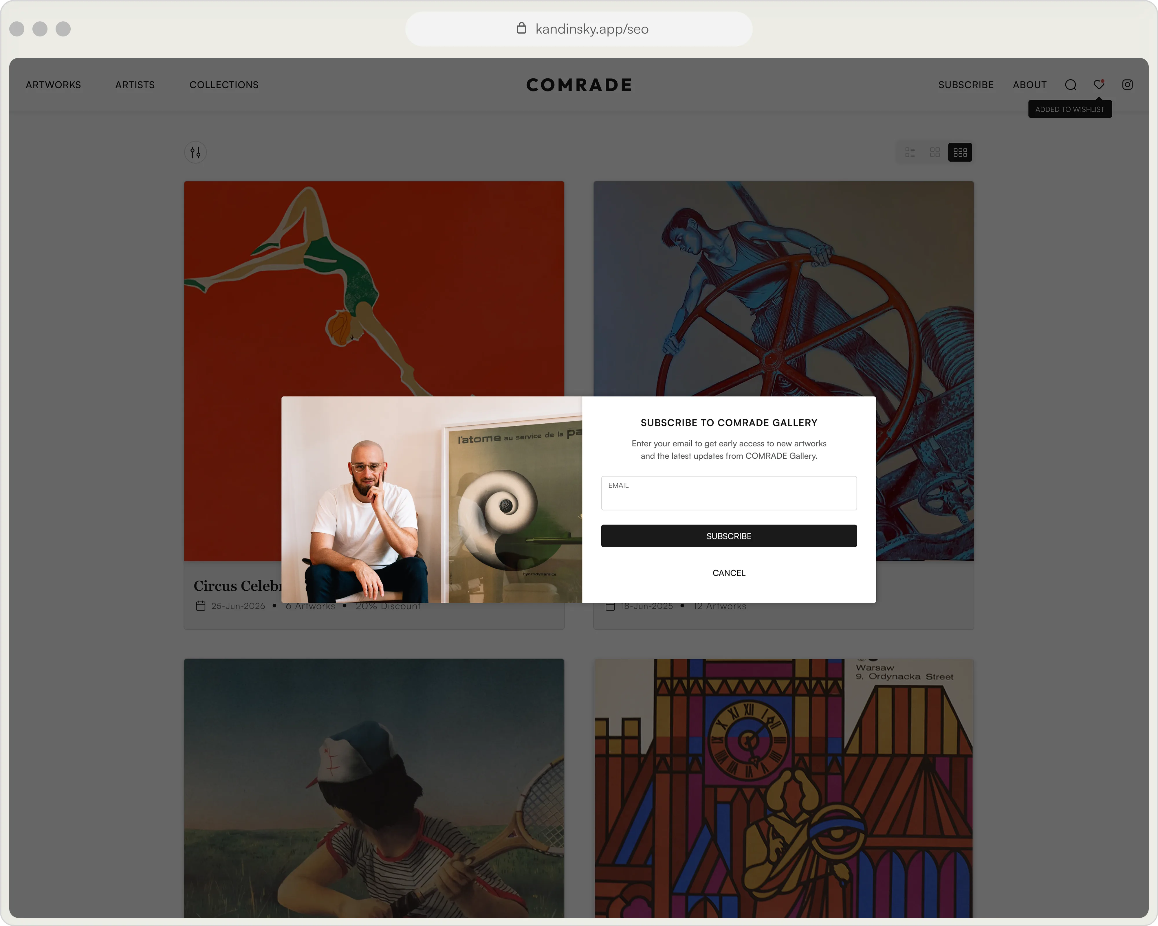 Newsletter signup modal on branded website