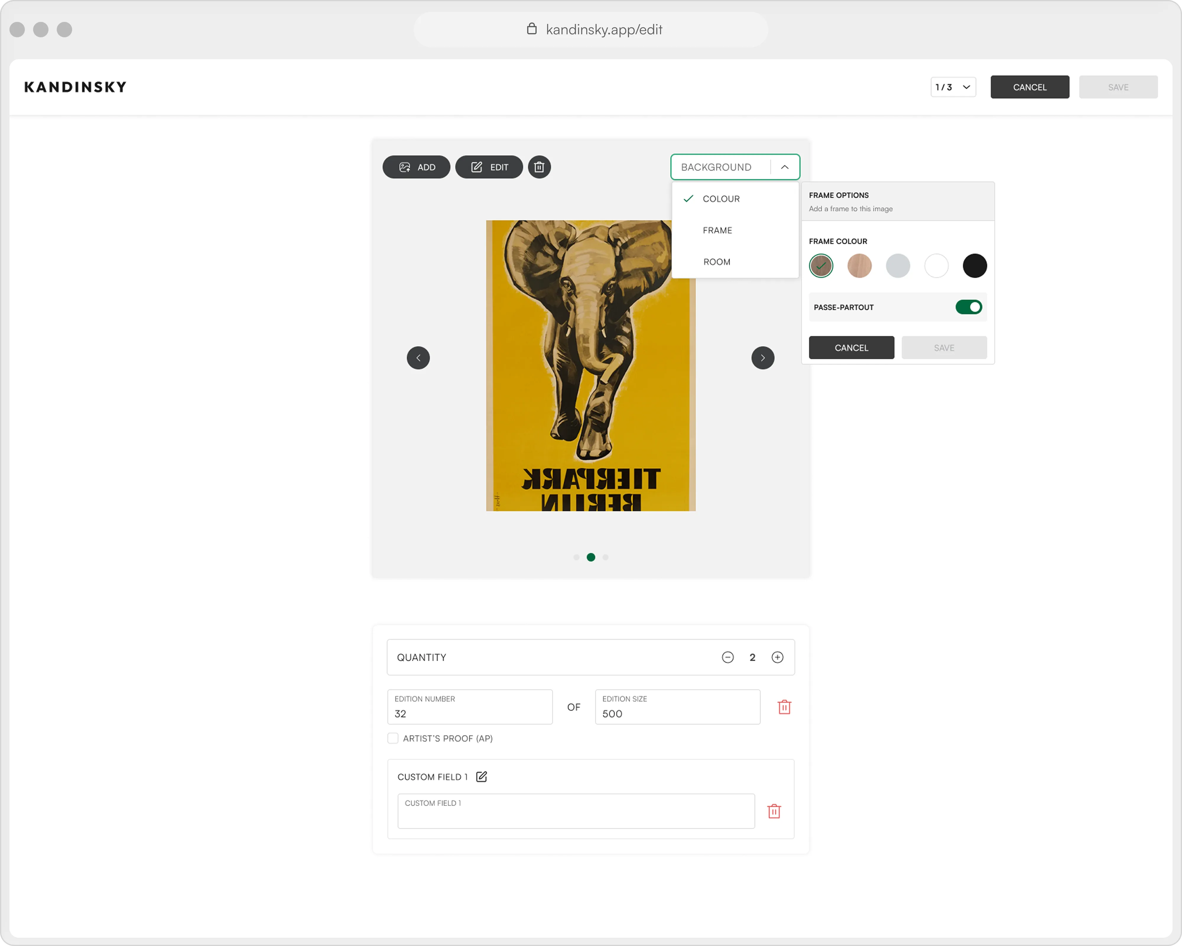 Artwork editor with custom fields