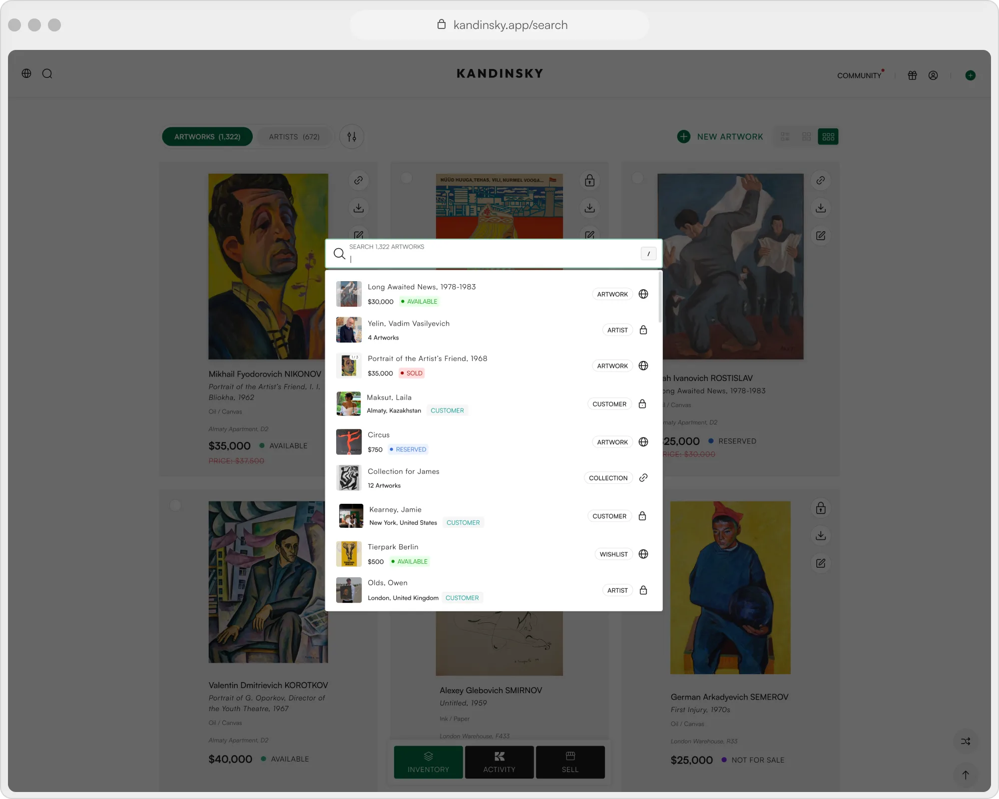 Kandinsky inventory search overlay
