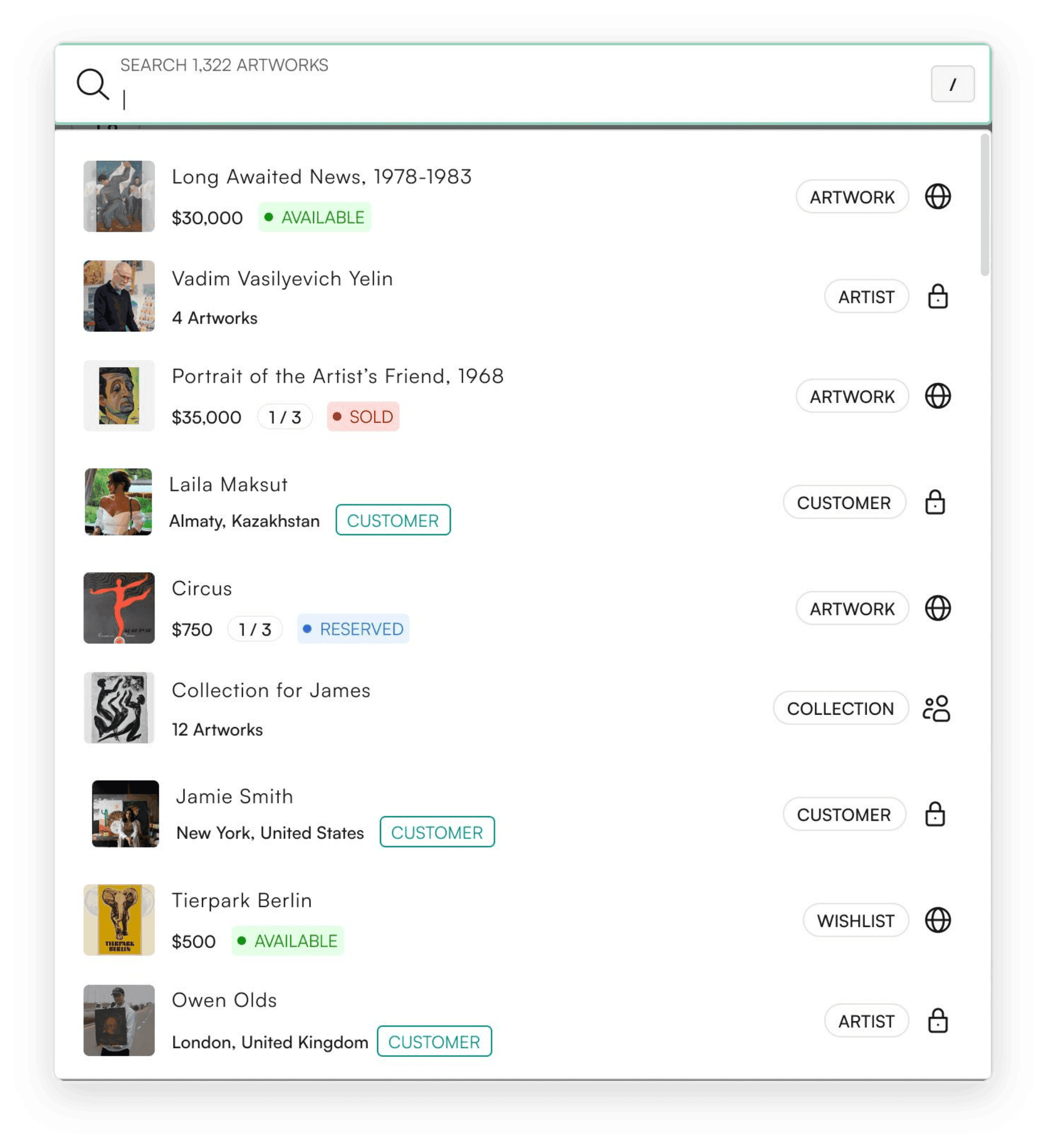 KANDINSKY search results across artworks, artists, customers and collections