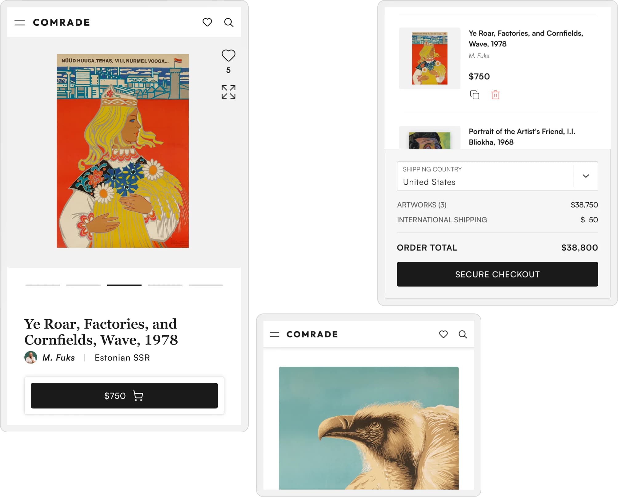 Artwork website, cart, and checkout on mobile