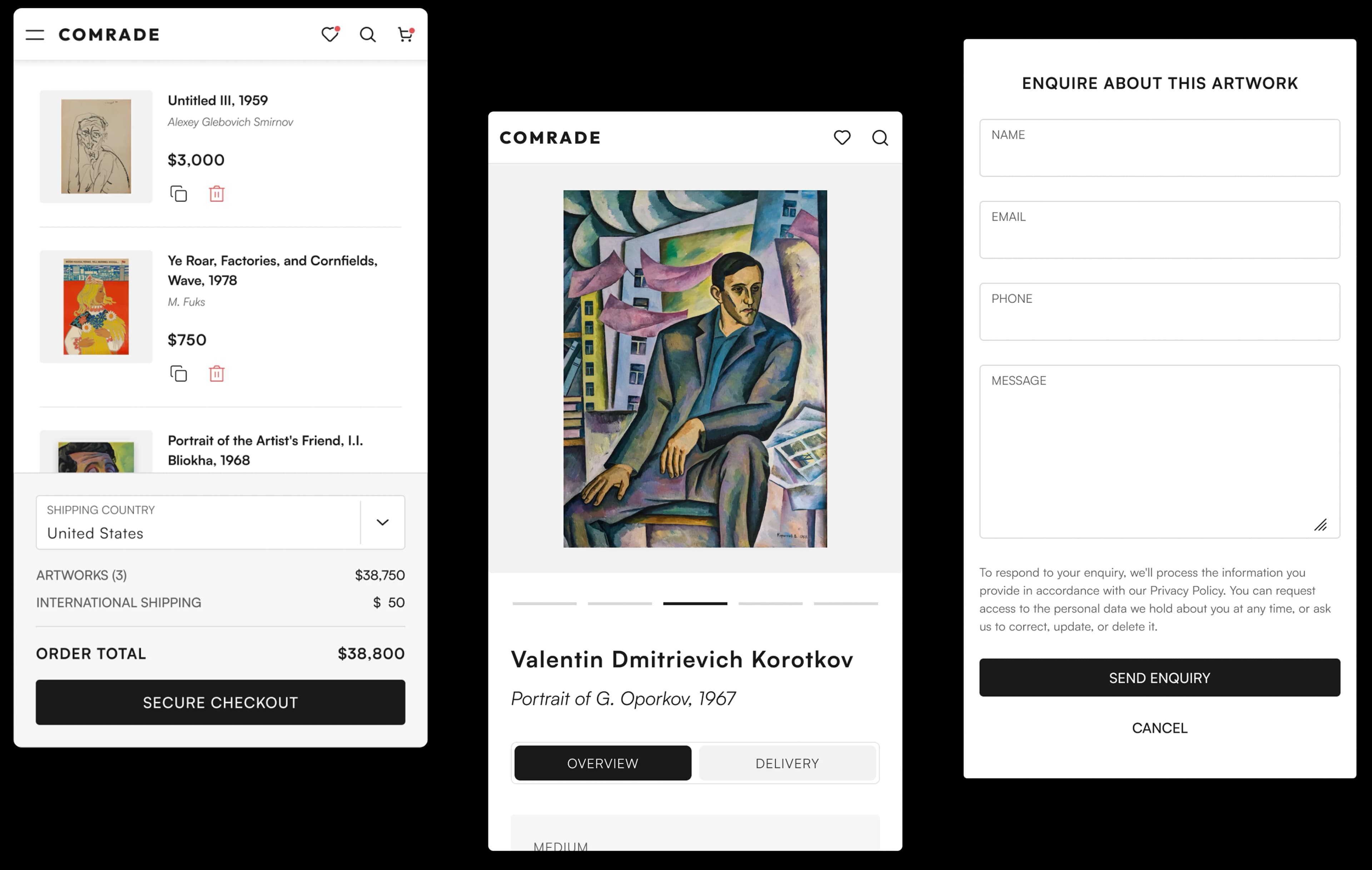Artwork website, cart, and checkout on mobile