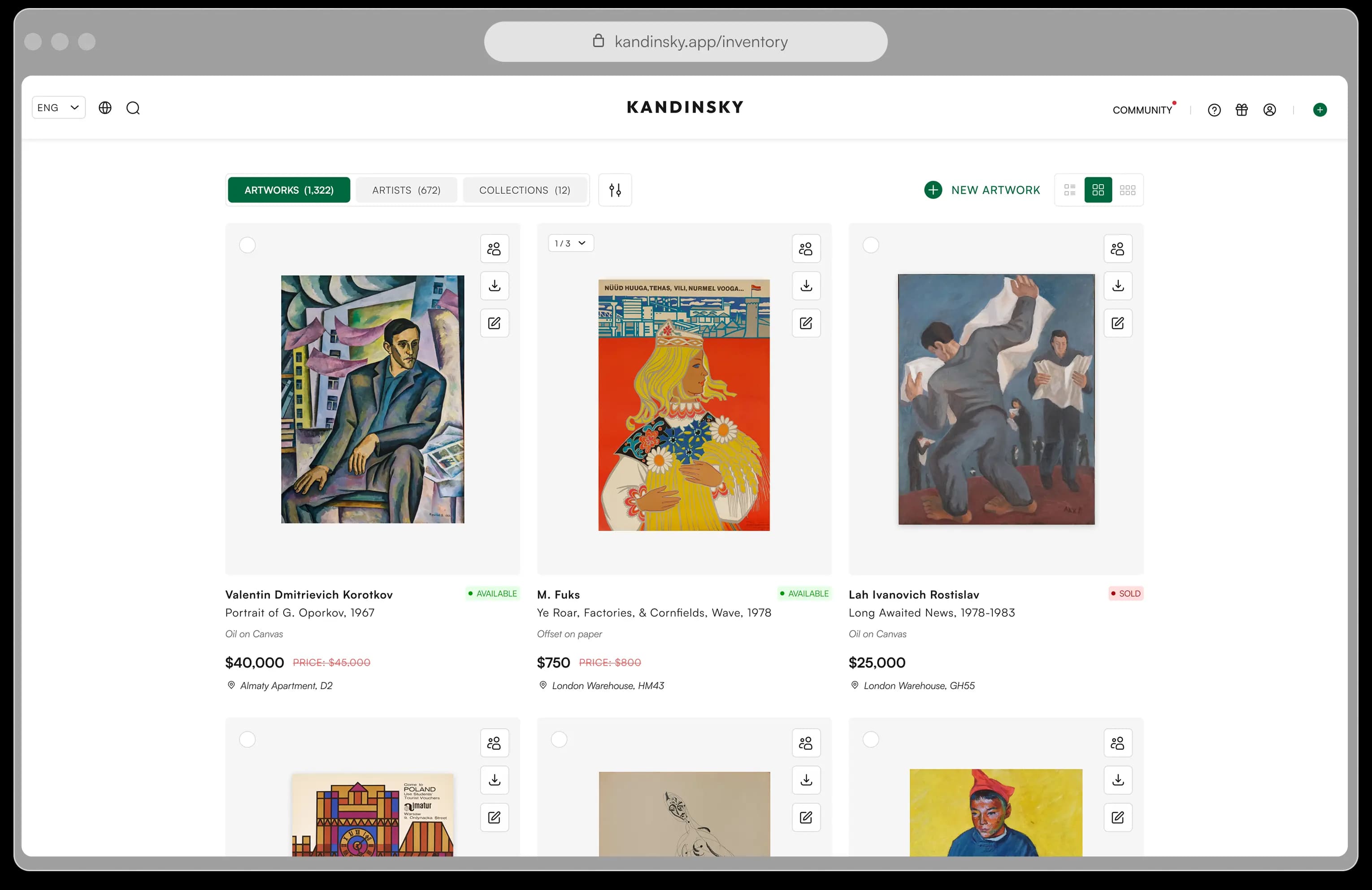 Kandinsky artworks inventory grid