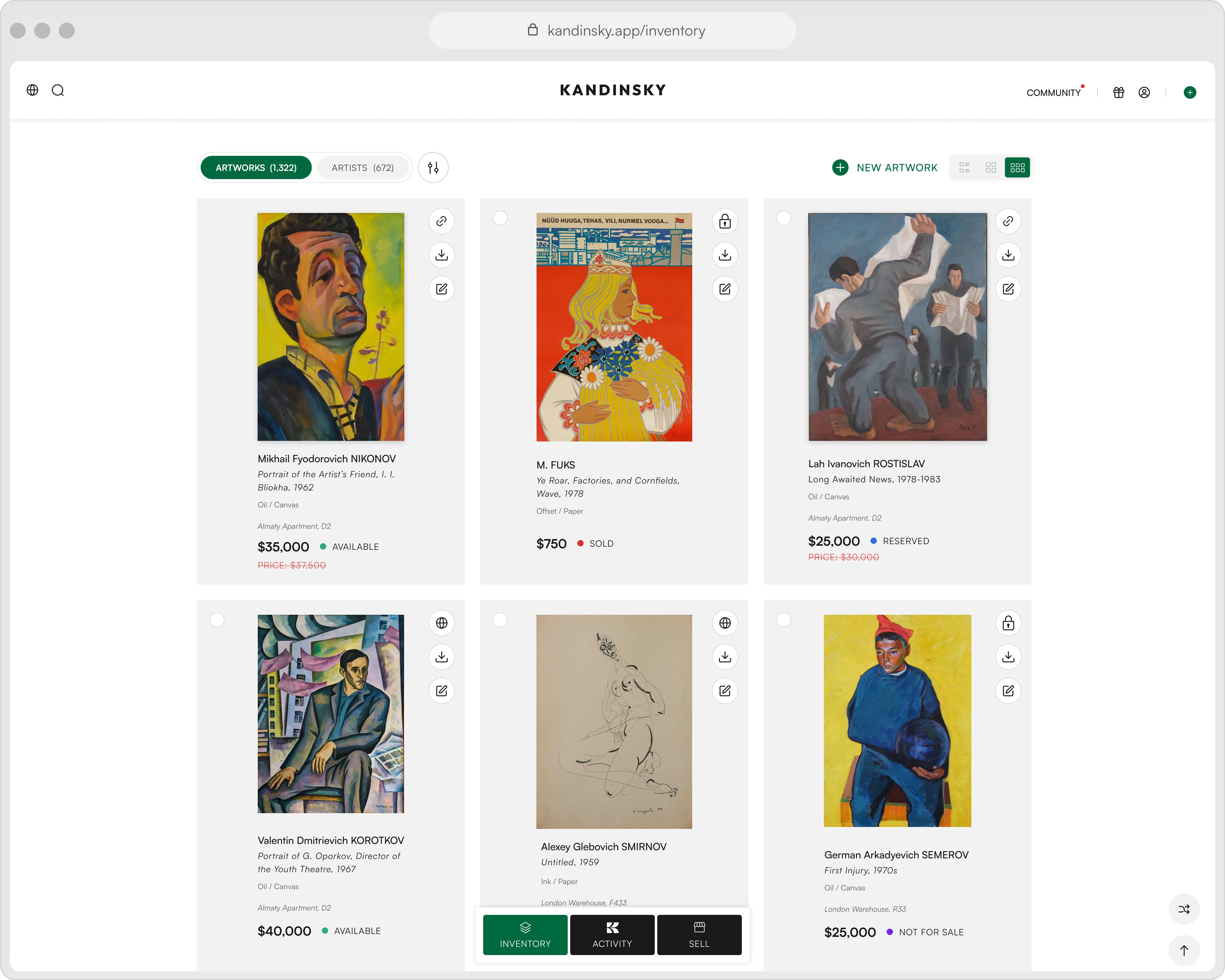 Kandinsky artworks inventory grid