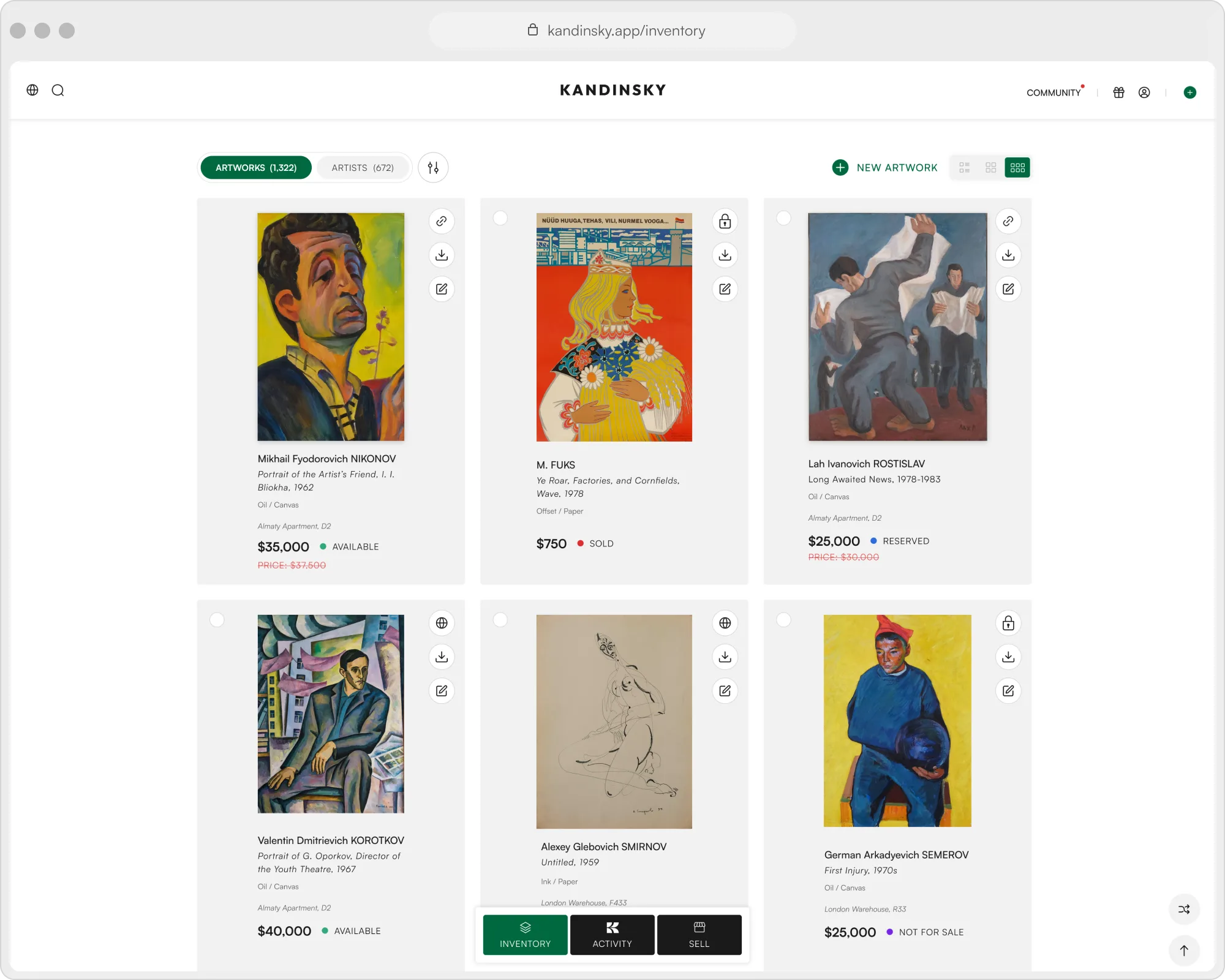 Kandinsky artworks inventory grid
