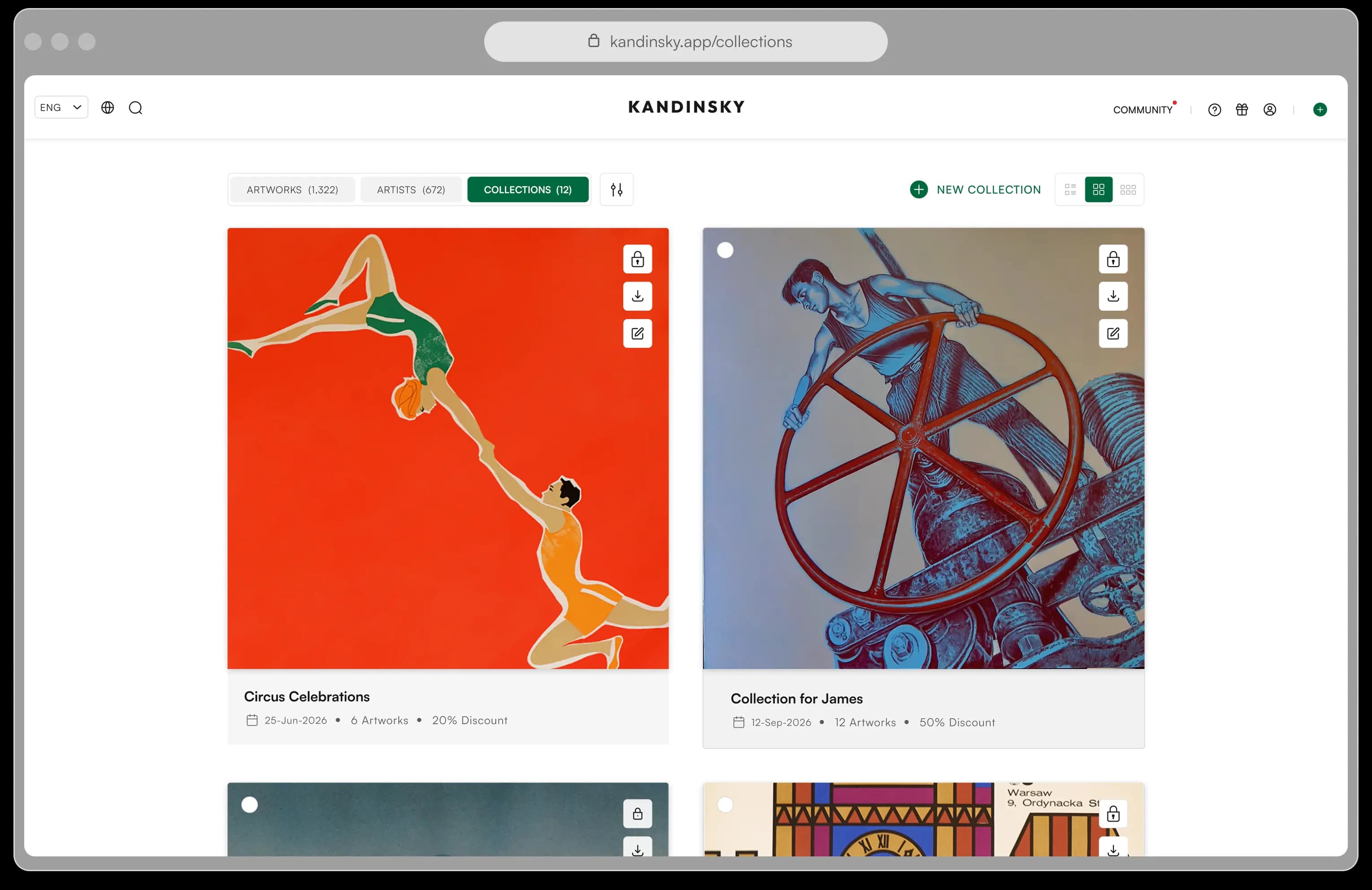 Kandinsky collections management screen