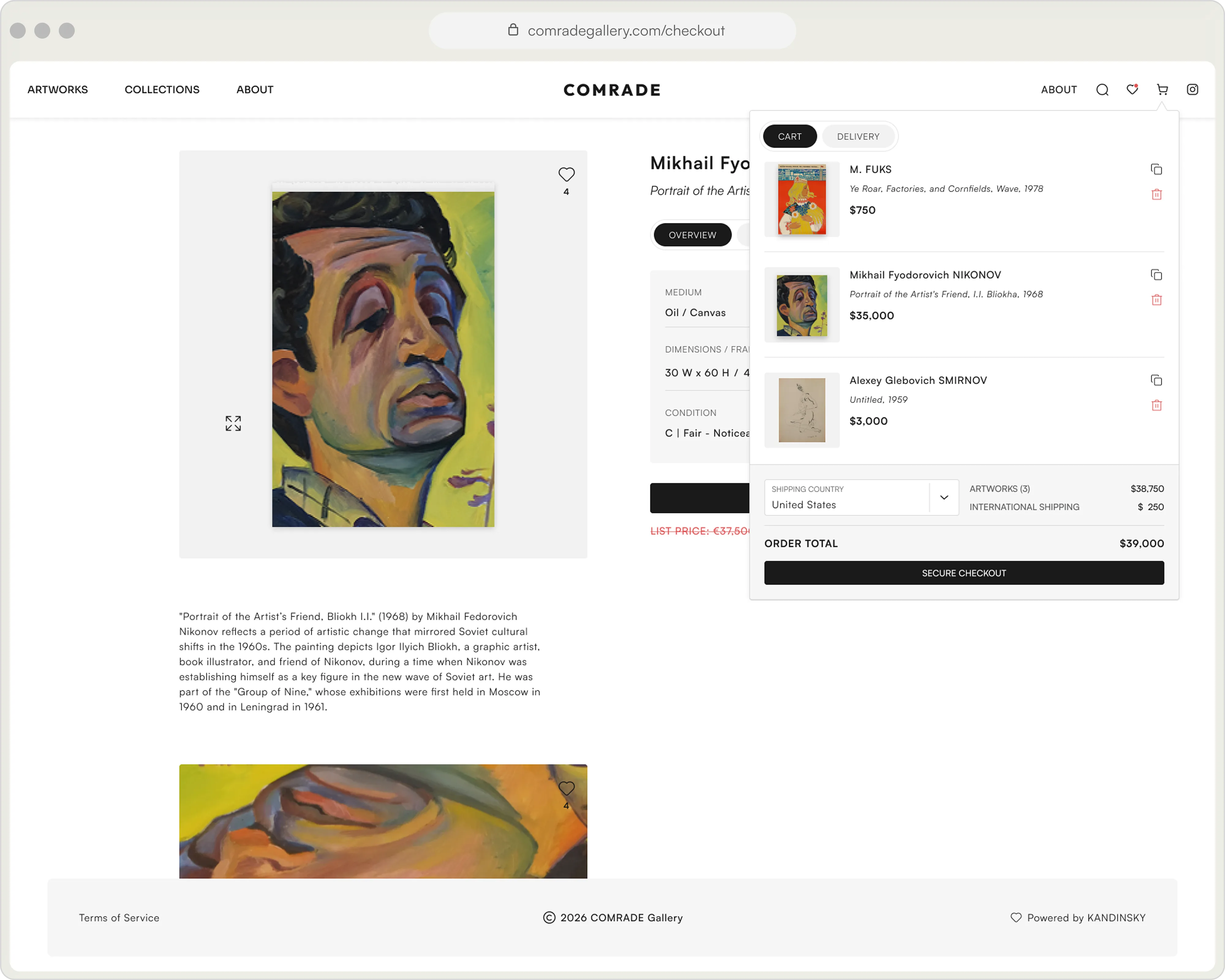 COMRADE branded website with cart checkout