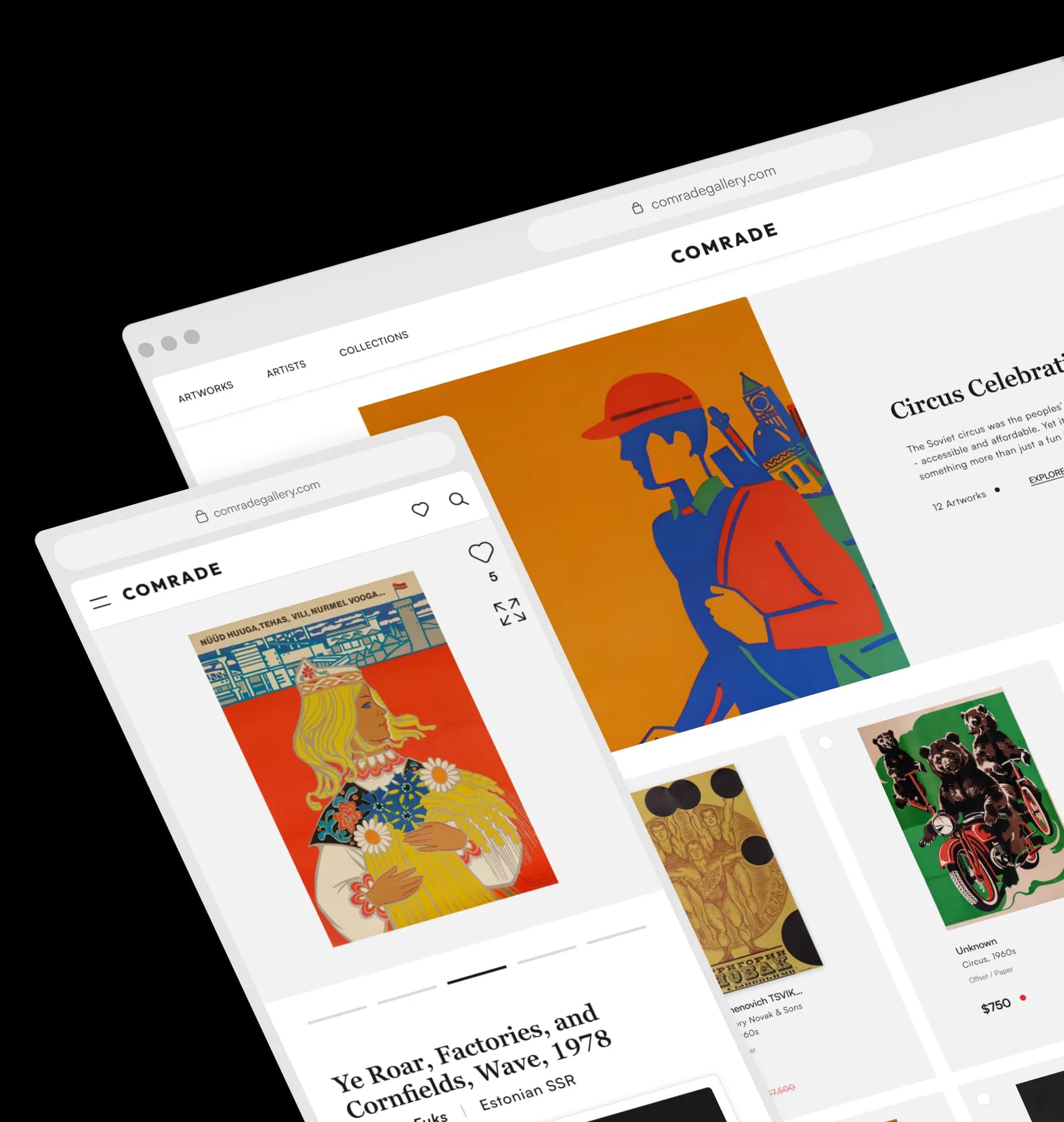 COMRADE branded website on desktop and mobile