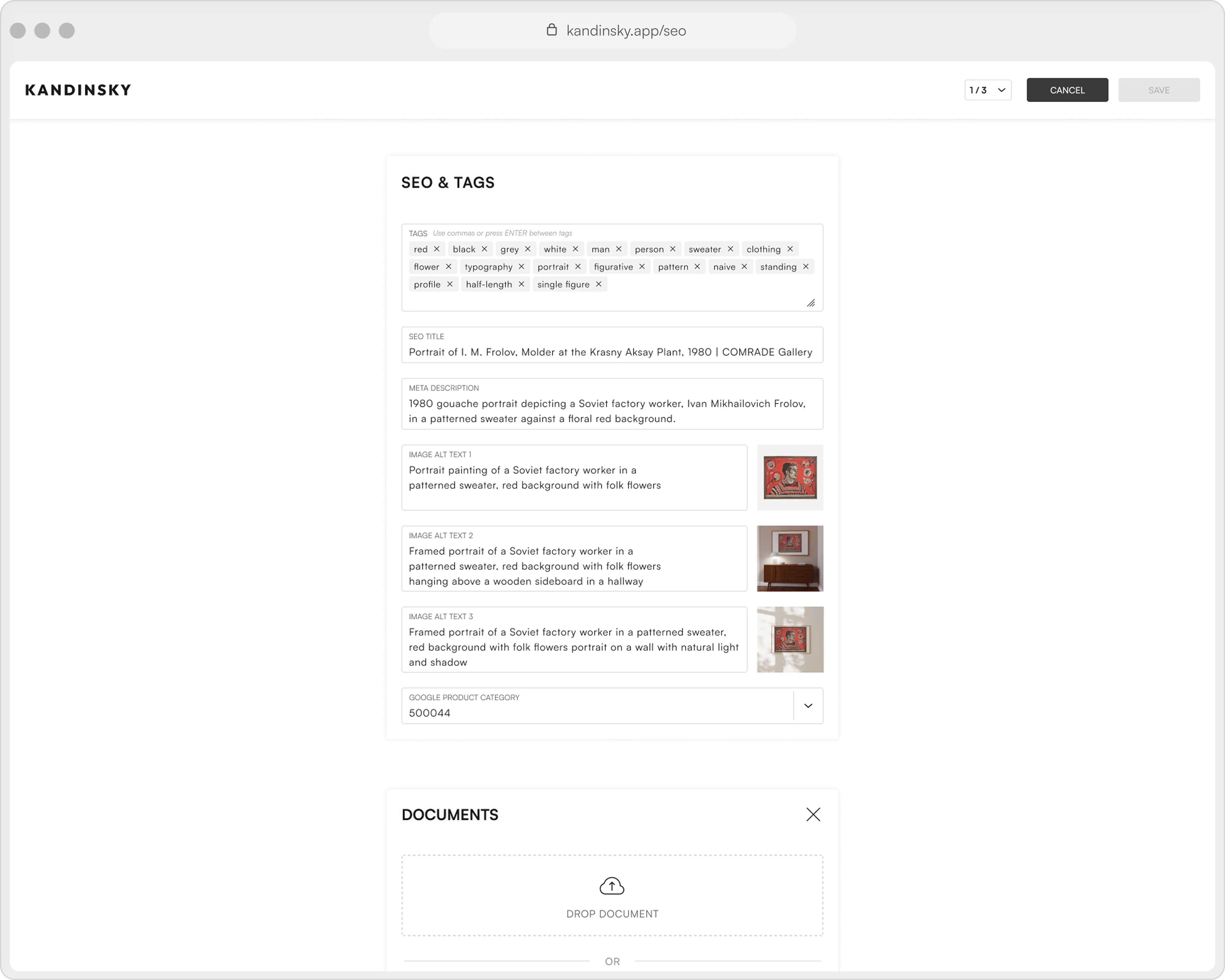 Kandinsky SEO and tags settings